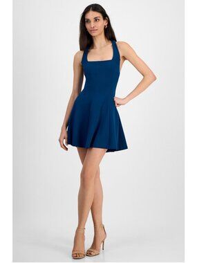 Rachel Roy Navy Sleeveless Fit & Flare Mini Dress With Halter Back Size S